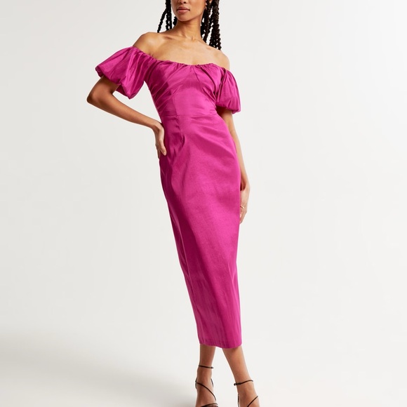 Abercrombie Blue taffeta off the shoulder midi dress - Picture 3 of 4